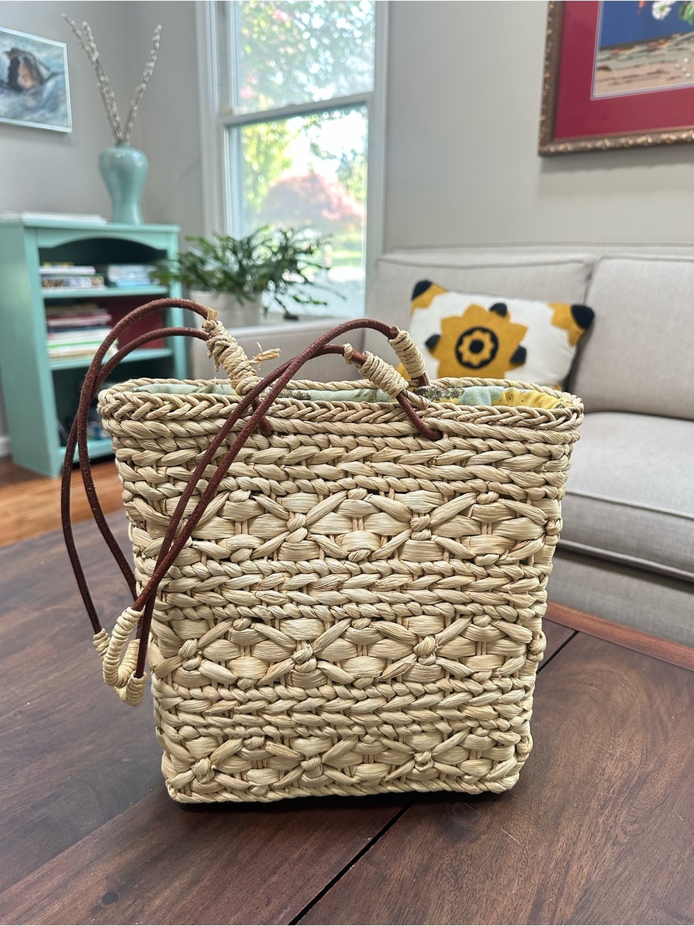 Zara Raffia Tote Bag Leather Shoulder Straps Straw Bag Summer Beach Pocket Bag